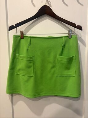 Vintage Lime Green Mini Skirt with Front Patch Pockets